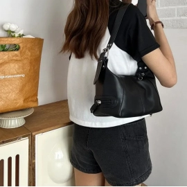 Y2K Style Shoulder Bag for Women Trendy Motorcycle Handbag Minimalist Shoulder Purse for Girls Street Wear Luxury Designer