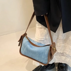 Women Pu Leather Handbag Large Capacity Denim Shoulder Bags For Women Casual Zipper Clutch Phone Sac Crossbody Bags