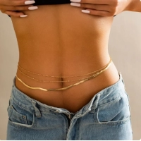 Simple 3pcs/set Crystal Chain Belly Waist Chain for Women Punk Gold Color Flat Snake Chain Bikini Body Jewelry Y2K