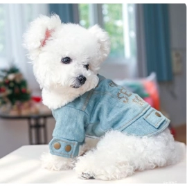 1PC Pet Suit Dog Cat Plush Thickened Warm Denim Letter Lapel Handsome Cotton Coat Suitable for Small and Medium sized Dogs