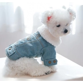 1PC Pet Suit Dog Cat Plush Thickened Warm Denim Letter Lapel Handsome Cotton Coat Suitable for Small and Medium sized Dogs