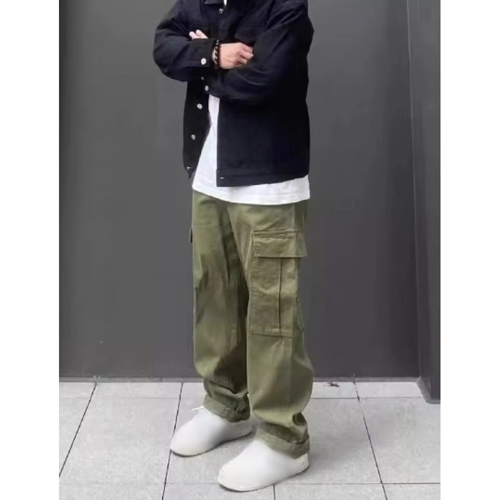 Japanese Vintage Large Pocket Cargo Pants Men's 2024 New Outdoor Multi Pockets Loose Straight Leg Drawstring Casual Trousers Japanese Vintage Large Pocket Cargo Pants Men's 2024 New Outdoor Multi Pockets Loose Straight Leg Drawstring Casual Trousers