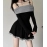 IAMSURE Elegant Fashion Contrast Color Patchwork A-Line Dress Slim Slash Neck Long Sleeve Mini Dresses For Women