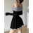IAMSURE Elegant Fashion Contrast Color Patchwork A-Line Dress Slim Slash Neck Long Sleeve Mini Dresses For Women