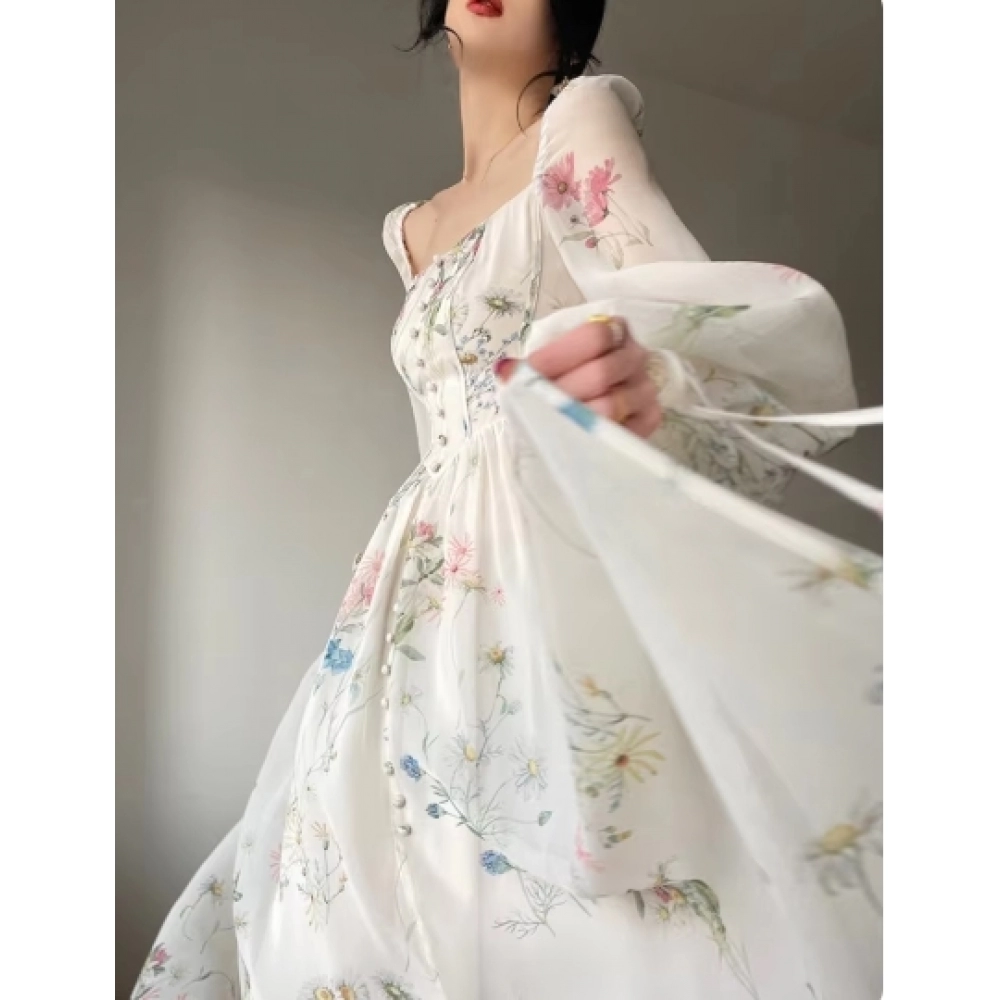 French Vinatge Evening Party Long Dresses for Women Floral A-line Princess Dress Lantern Sleeve Spring Summer Prom Robe Vestidos French Vinatge Evening Party Long Dresses for Women Floral A-line Princess Dress Lantern Sleeve Spring Summer Prom Robe Vestidos